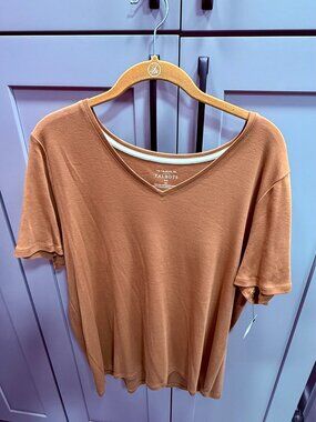 Talbots Plus 2X Pima Cotton V Neck Short Sleeve Tee Camel Brown NWT